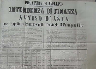 Irpinia, Avellino, Provincia, Paesi, Economia, Esattorie, Avviso d'Asta, Manifesto, 1872
