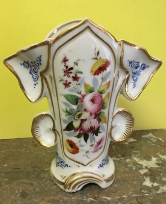 Vaso Portafiori In Porcellana Fiorata E Dorata, Fine XIX Secolo