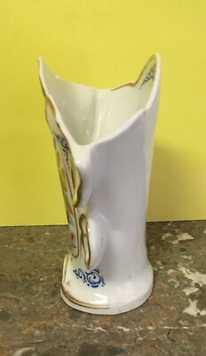 Vaso Portafiori In Porcellana Fiorata E Dorata, Fine XIX Secolo