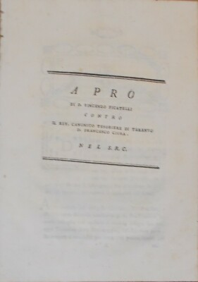 Puglia, Taranto. Giuridica E Notariato. Antica Allegazione Di Giovanni Jatta, 1806