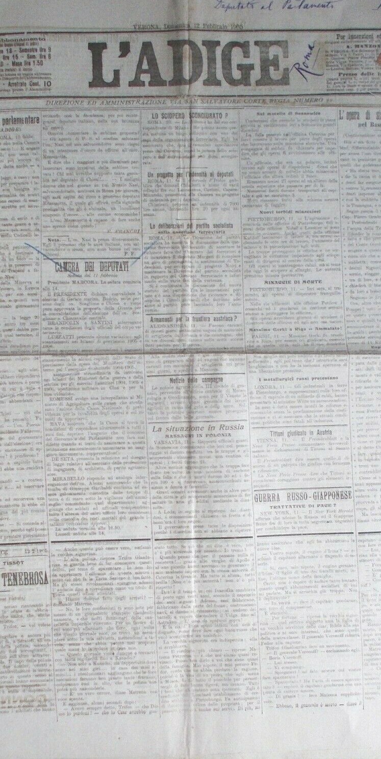 Verona Idraulica, Cronaca Politica, Desenzano, Legnago: L'Adige Antico Giornale 1905
