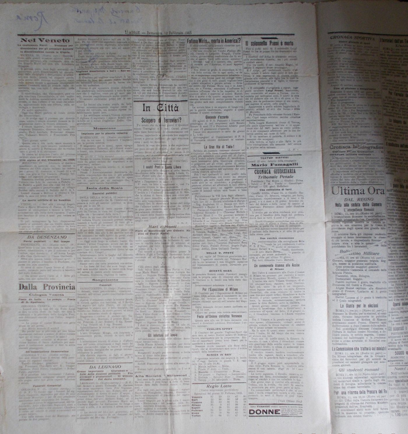 Verona Idraulica, Cronaca Politica, Desenzano, Legnago: L'Adige Antico Giornale 1905