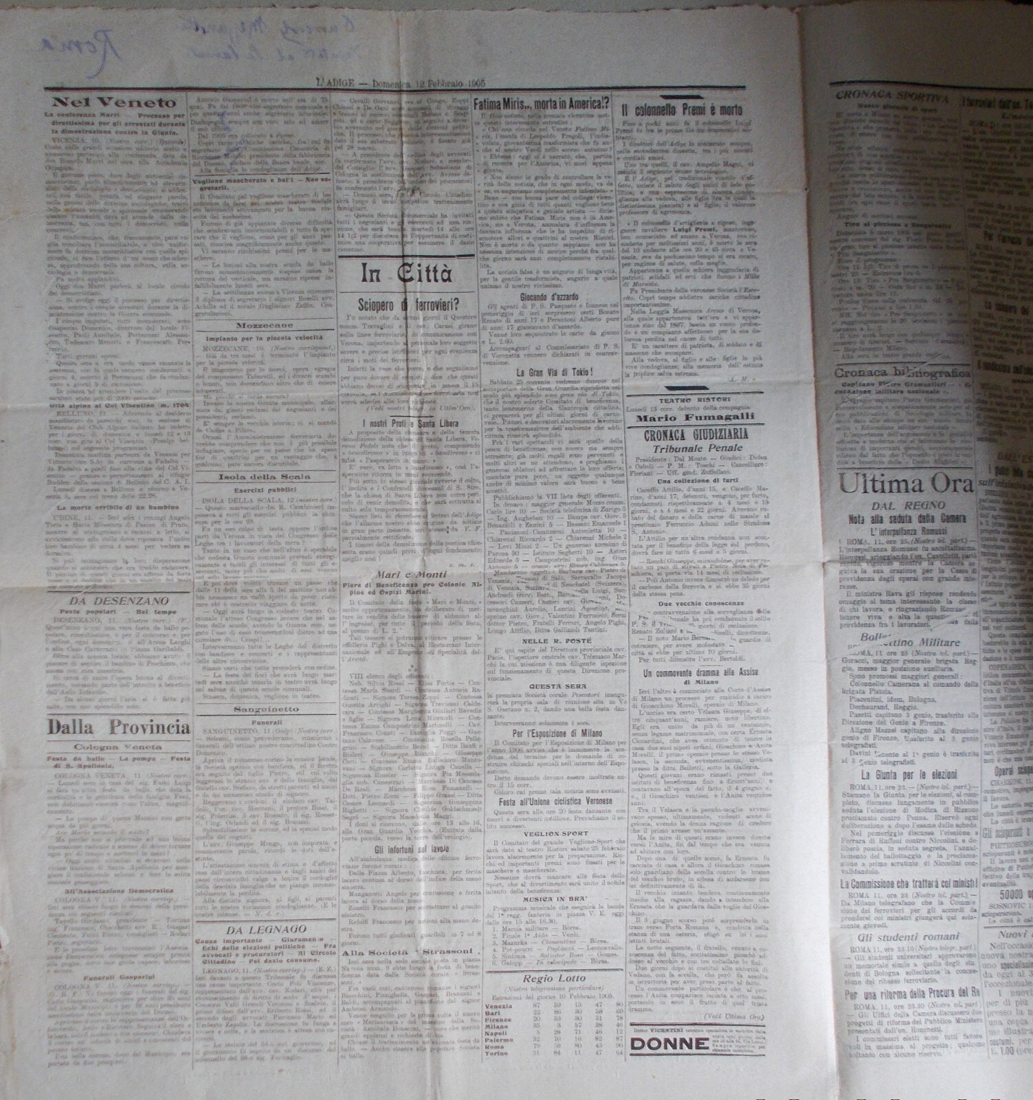Verona Idraulica, Cronaca Politica, Desenzano, Legnago: L'Adige Antico Giornale 1905