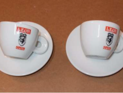Coppia Di Tazzine Pubblicitarie Caffè Leon In Porcellana