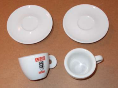 Coppia Di Tazzine Pubblicitarie Caffè Leon In Porcellana