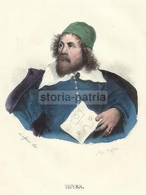 Ritratto Dell'Architetto Inigo Jones, Litografia Colorata Di Dolfino