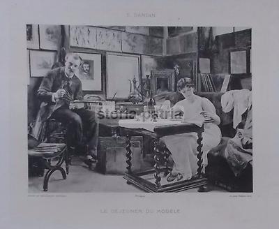 Arte E Pittura: Interno Di Studio Artistico Con Modella, Scena Decorativa d'Epoca