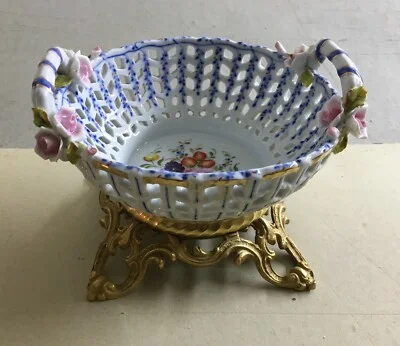 Hand-Decorated Porcelain Ornament with Floral Motifs, Sevres