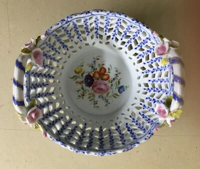 Hand-Decorated Porcelain Ornament with Floral Motifs, Sevres