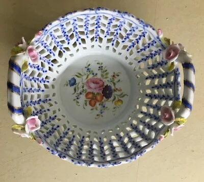 Hand-Decorated Porcelain Ornament with Floral Motifs, Sevres