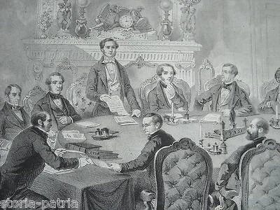 Congress of Paris, Antique Depiction, Lithograph Cirelli, Naples, 19th Century