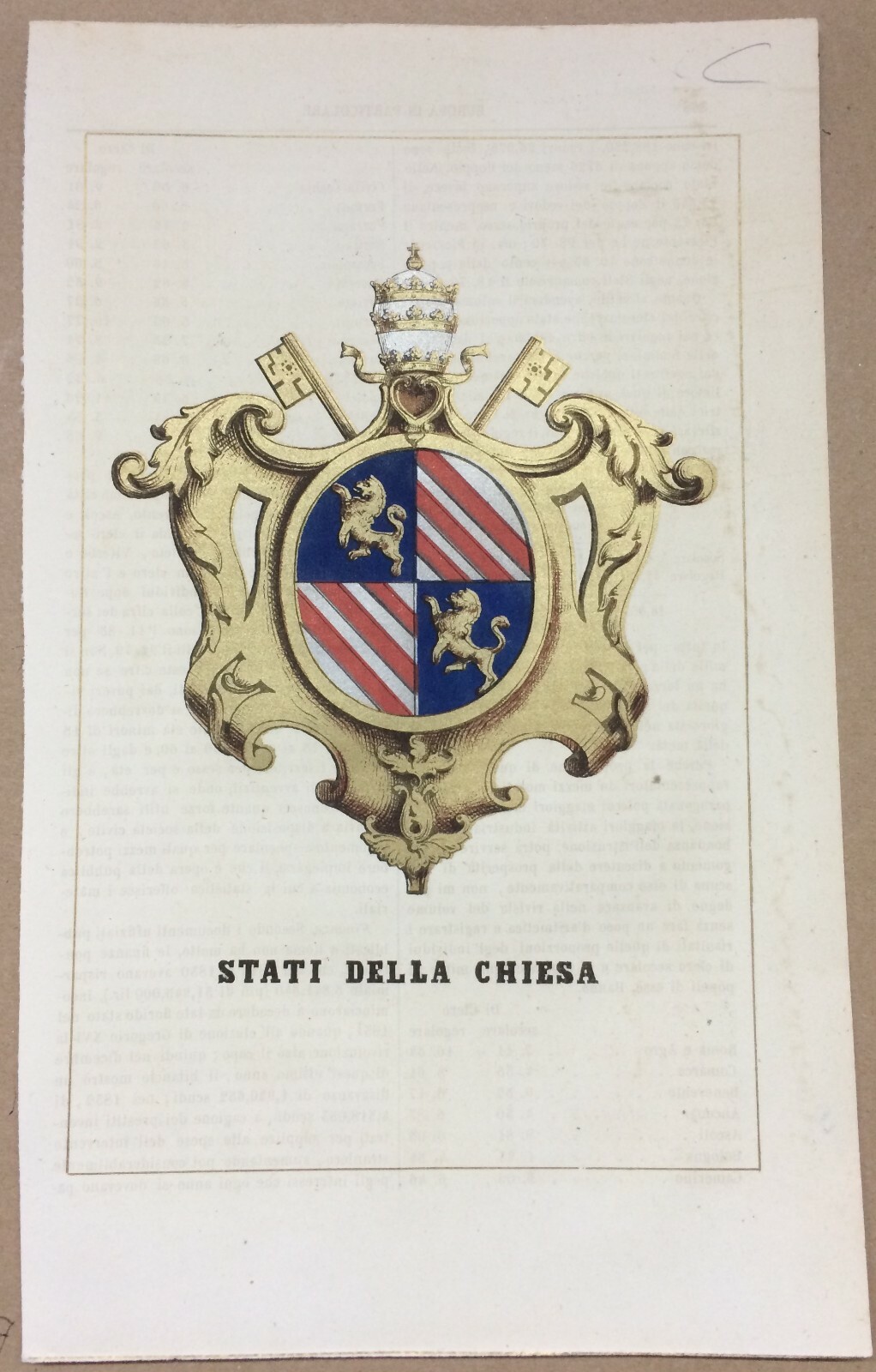 Arte Araldica, Stati Della Chiesa, Vaticano: Stemma Araldico, Litografia A Colori
