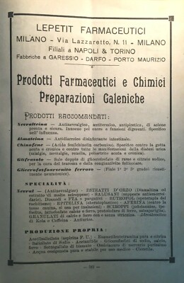 Medicina, Farmacia E Chimica Farmaceutica: Pubblicità Giongo E Lepetit, Milano, 1921