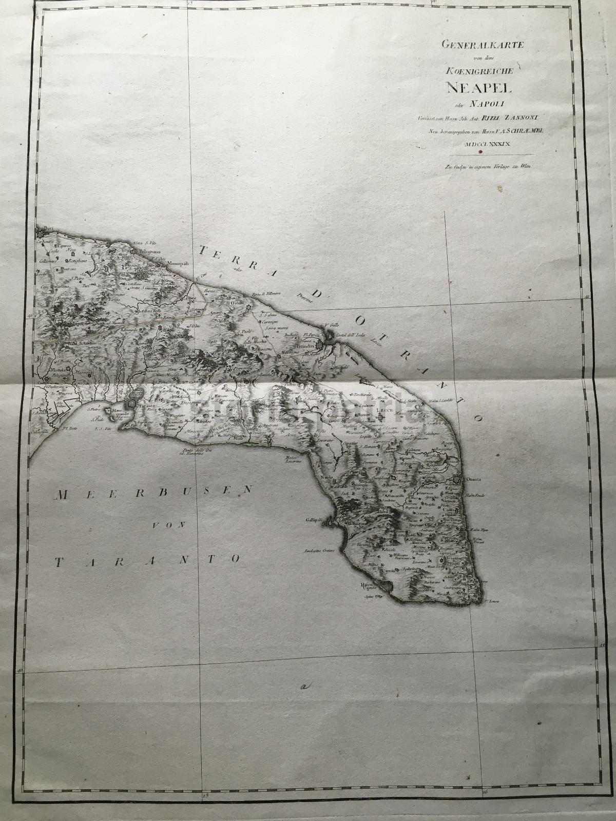 Puglia, Salento E Terra d'Otranto   Mappa Di Rizzi Zannoni