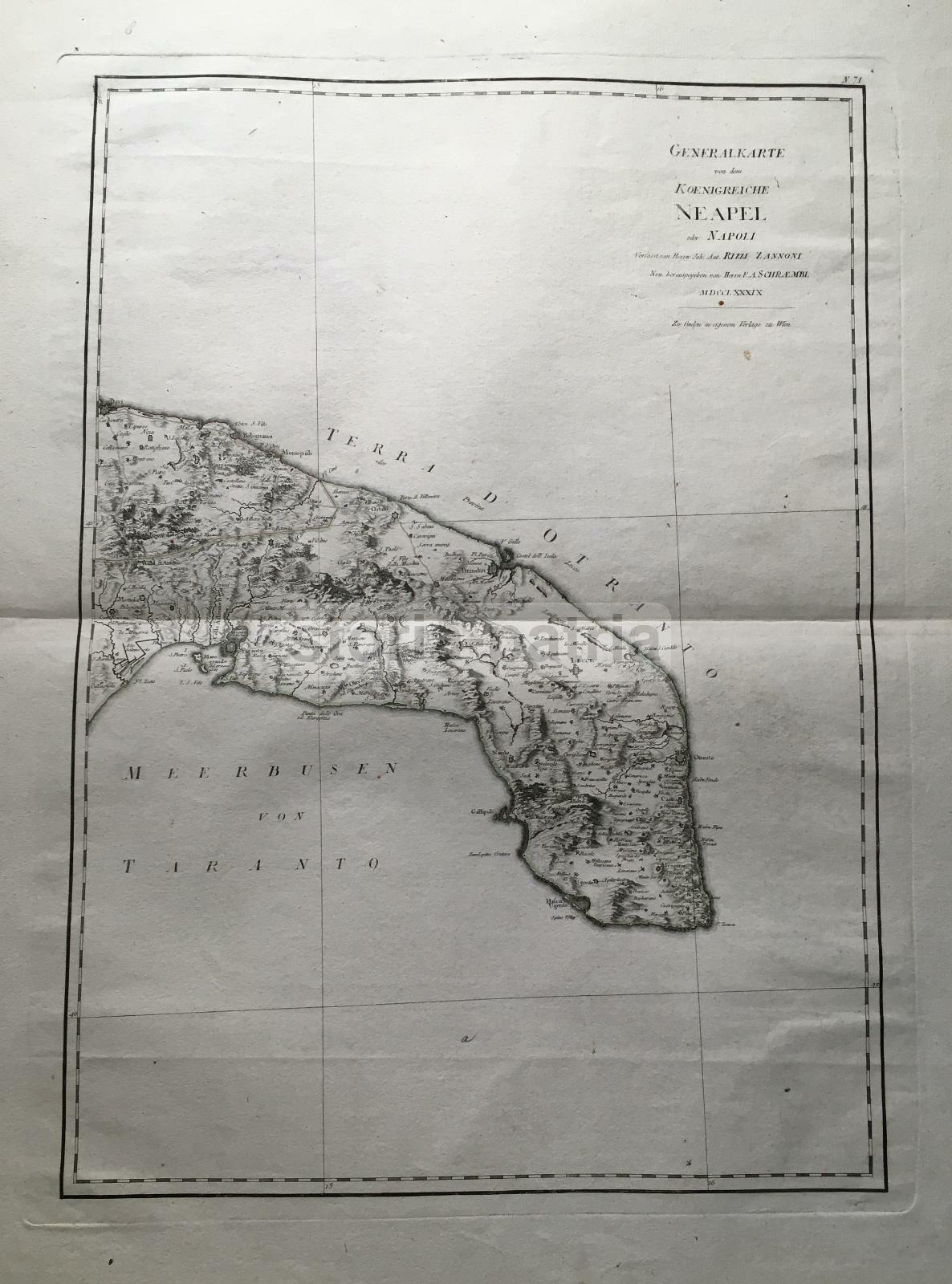 Puglia, Salento E Terra d'Otranto   Mappa Di Rizzi Zannoni
