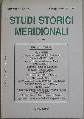 Studi Storici Meridionali (1992) Basilicata, Matera, Camorra E Risorgimento