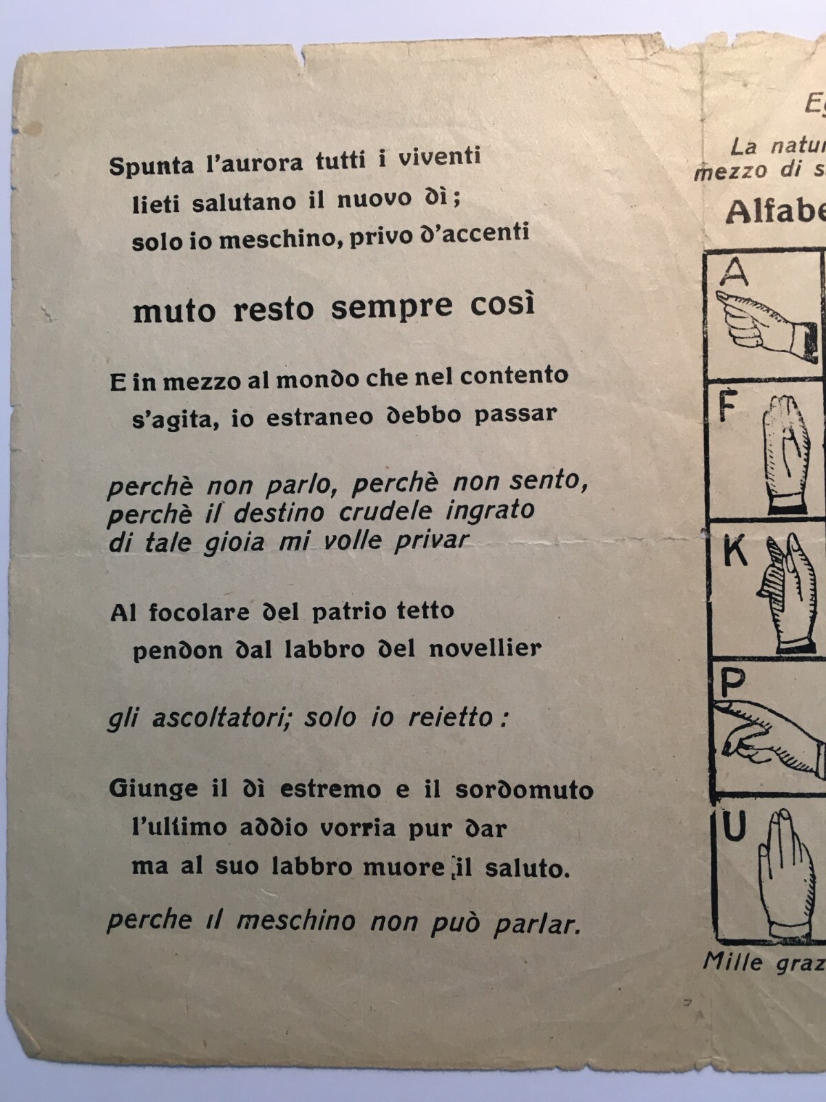 Linguaggio Dei Segni, Sordomutismo, Alfabeto Figurato, Volantino Propagandistico