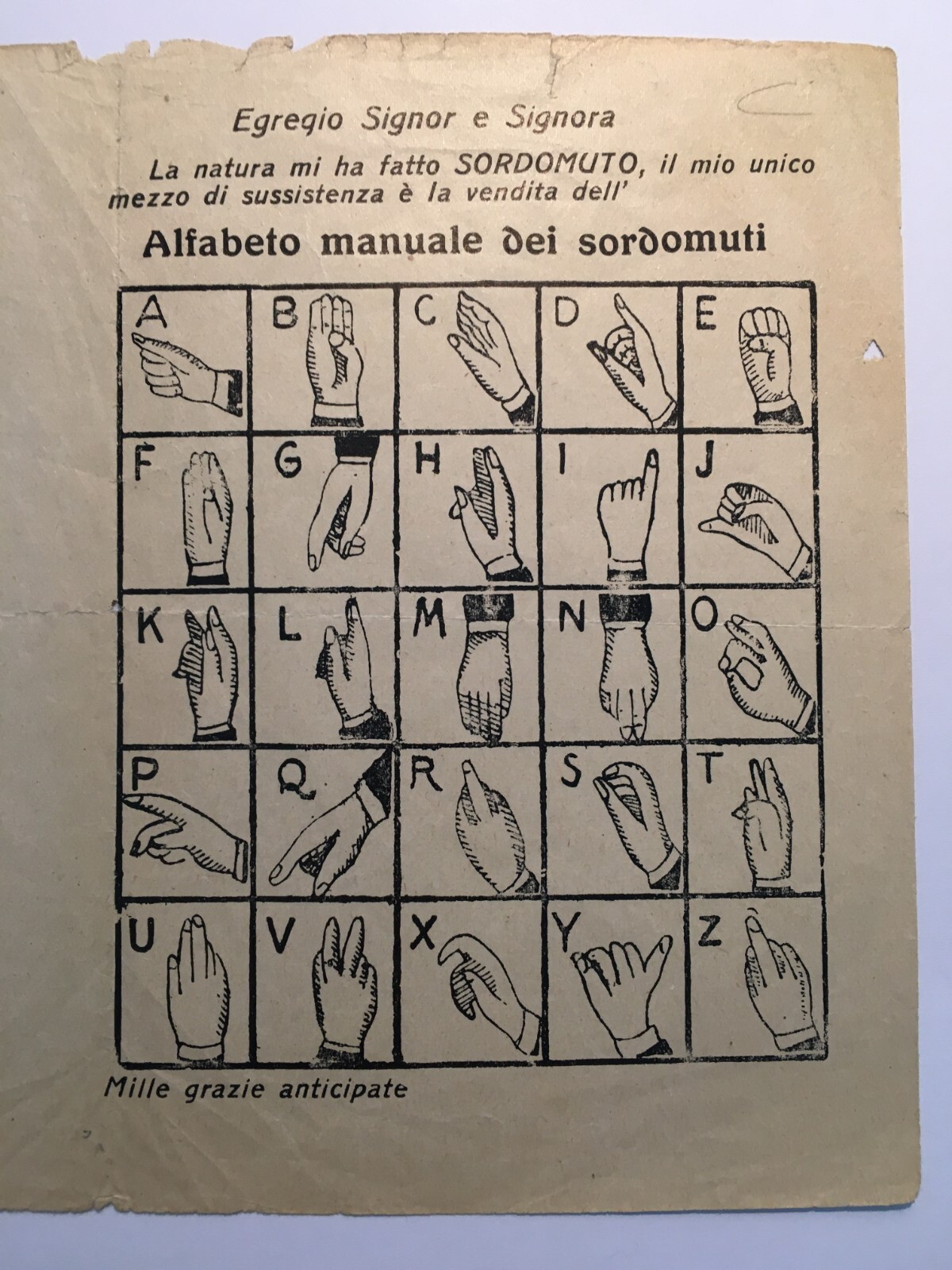 Linguaggio Dei Segni, Sordomutismo, Alfabeto Figurato, Volantino Propagandistico