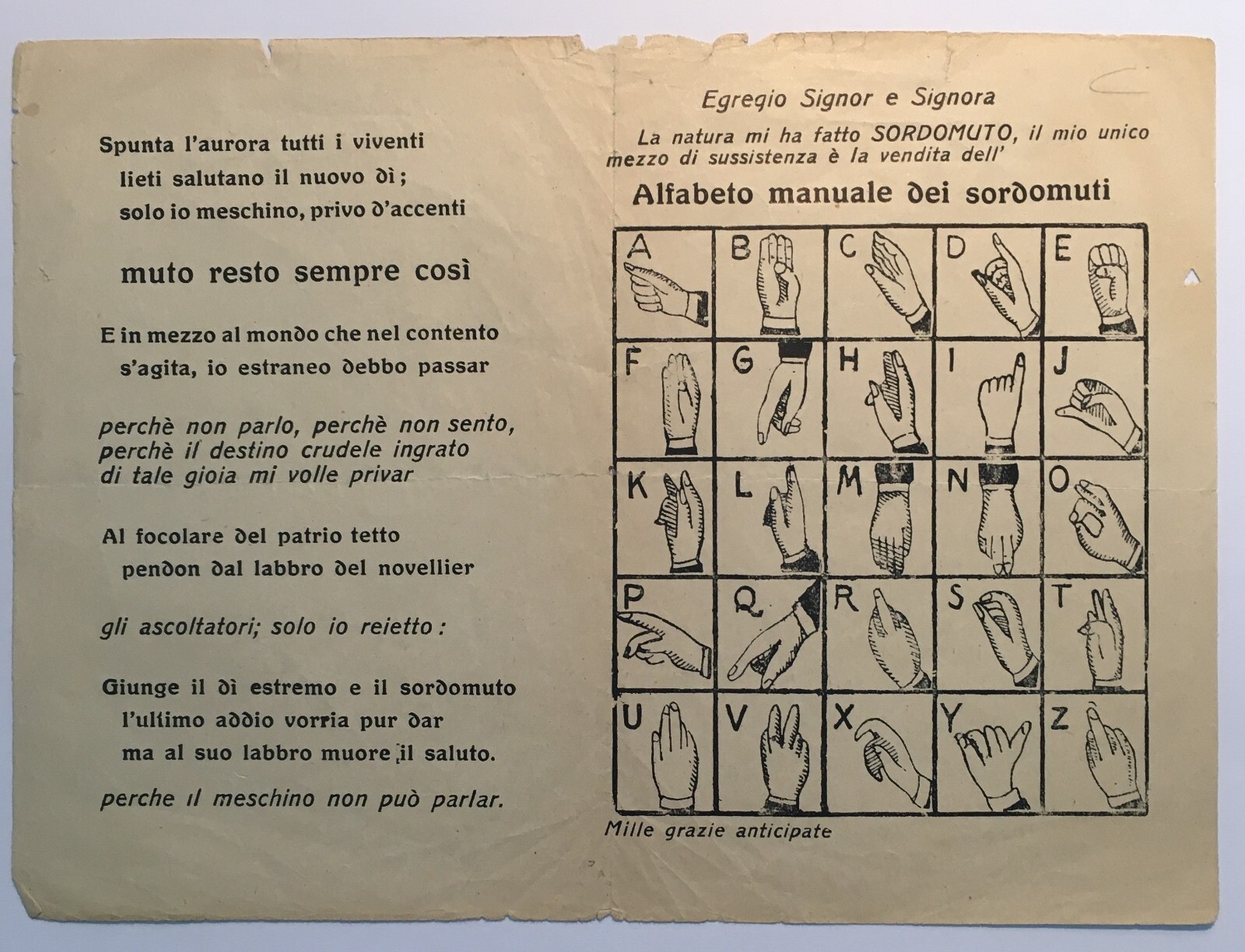 Linguaggio Dei Segni, Sordomutismo, Alfabeto Figurato, Volantino Propagandistico