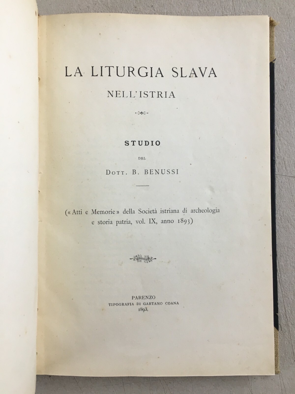 Istria, Liturgia Slava, Benussi, Parenzo, 1893
