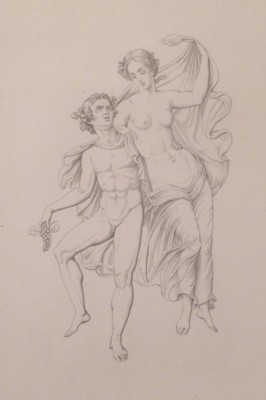 Arte A Pompei: Mitologia, Baccante, Fauno, Uva E Vino. Antica Incisione Basadonna, XIX Secolo