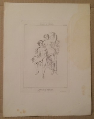 Arte A Pompei: Mitologia, Baccante, Fauno, Uva E Vino. Antica Incisione Basadonna, XIX Secolo