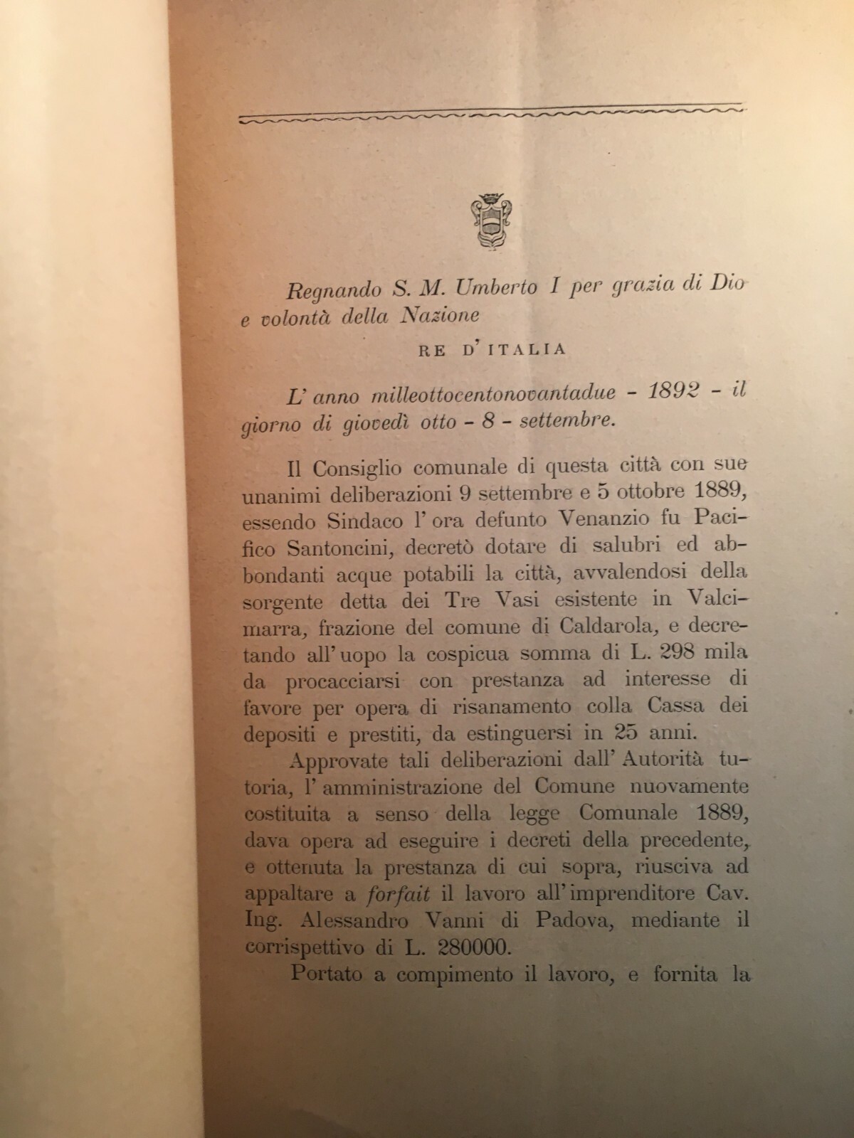 Marche, Tolentino: Inaugurazione Acquedotto E Luce Elettrica, 1892. Rara Edizione.