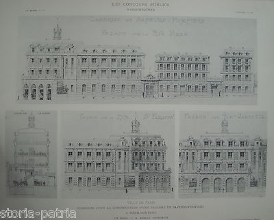 Architettura, Progetto Di Caserma Di Pompieri, Vigili Del Fuoco, Ménilmontant