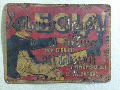 Scarpe, Calzature, Crema Lucido Ecla, Antica Rara Latta Pubblicitaria Liberty