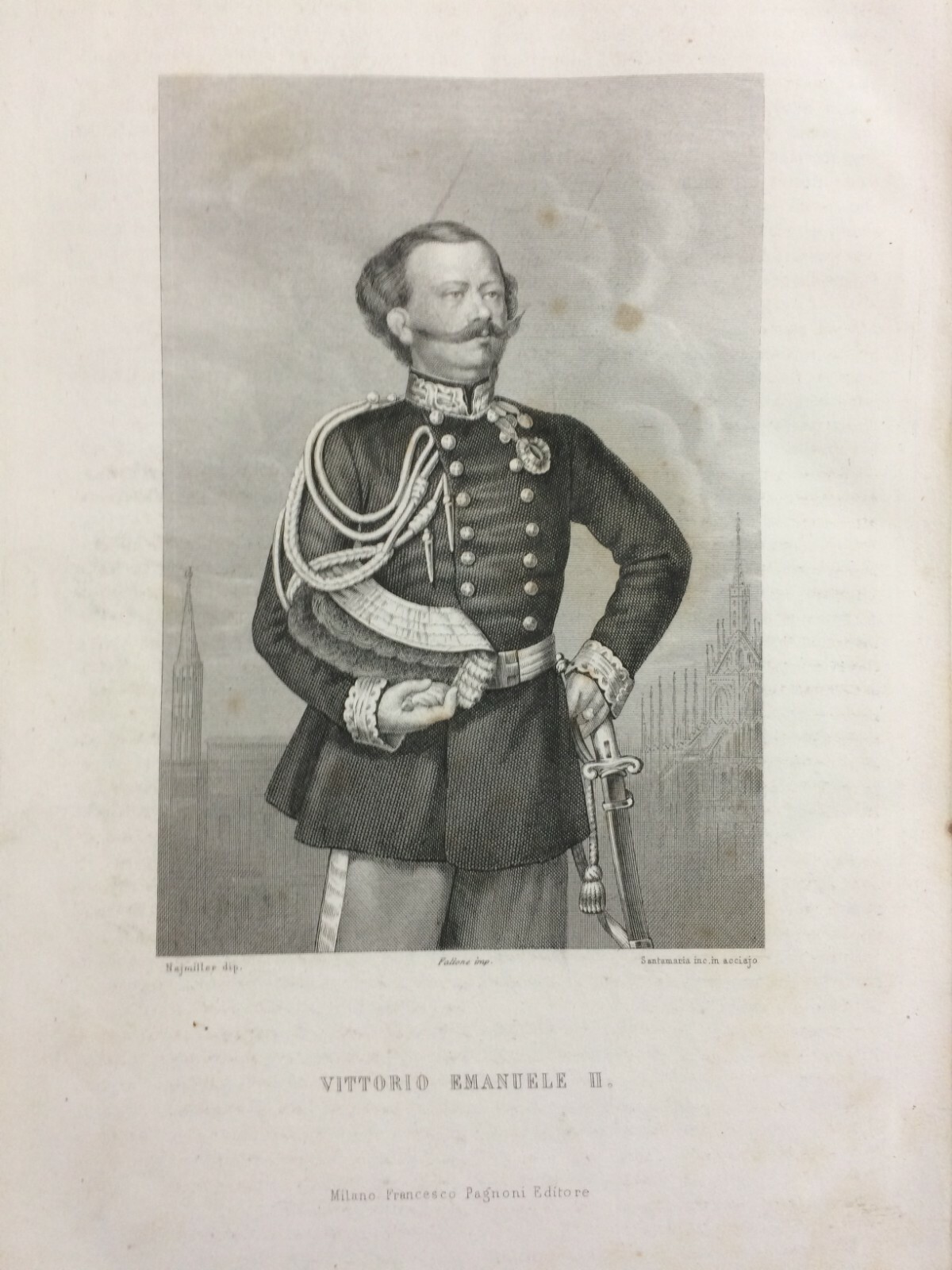 Militaria Savoia: Vittorio Emanuele II Incisione Di Santamaria, XIX Secolo