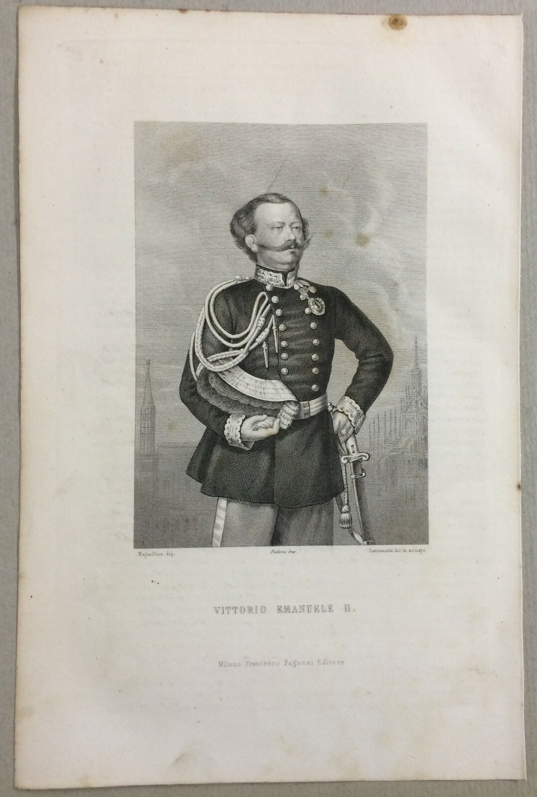 Militaria Savoia: Vittorio Emanuele II Incisione Di Santamaria, XIX Secolo