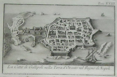 Puglia, Salento, Lecce, Gallipoli: Antica Veduta Del Porto Con Cinta Fortificata E Nave