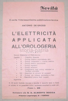 Elettricità, Orologeria, Volantino Pubblicitario, Ditta Rocca, Torino