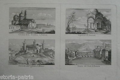 Veneto, Padova, Bassano, Antenore, S. Giustina. Antica Incisione: Quattro Vedute Dell'Ottocento