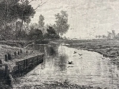 Piemonte, Torino, Fiume Sangone. Artista Ernesto Bertea, Incisore Celestino Turletti. Antica Incisione all'Acquaforte