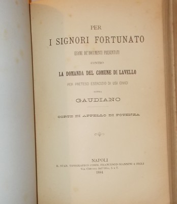 Basilicata, Lavello, Melfi: Mappa Di Gaudiano E Allegazioni Giuridiche Famiglia Fortunato, 1884