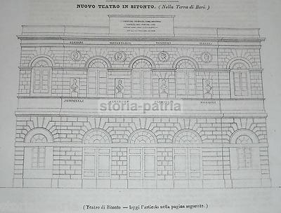 Puglia, Bari, Bitonto: Progetto Architettonico Per Il Nuovo Teatro. Caffarelli, Tauro, Valente. Stampa d'Epoca