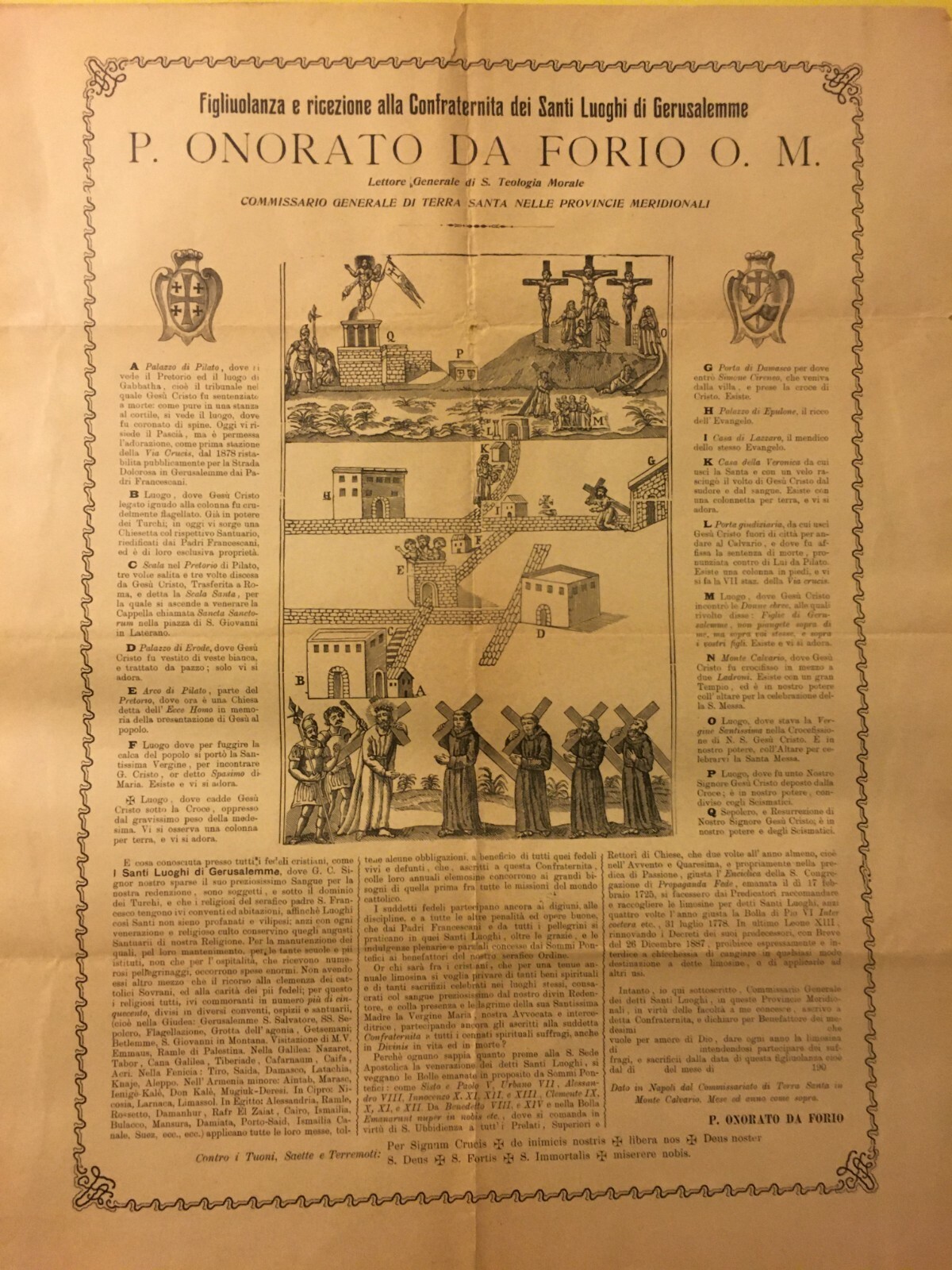 Terra Santa, Gerusalemme, Padre Cherubino Da Forio, Napoli: Manifesto Antico