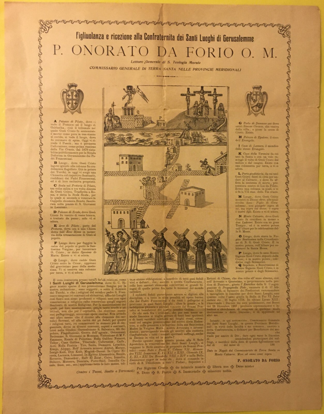Terra Santa, Gerusalemme, Padre Cherubino Da Forio, Napoli: Manifesto Antico