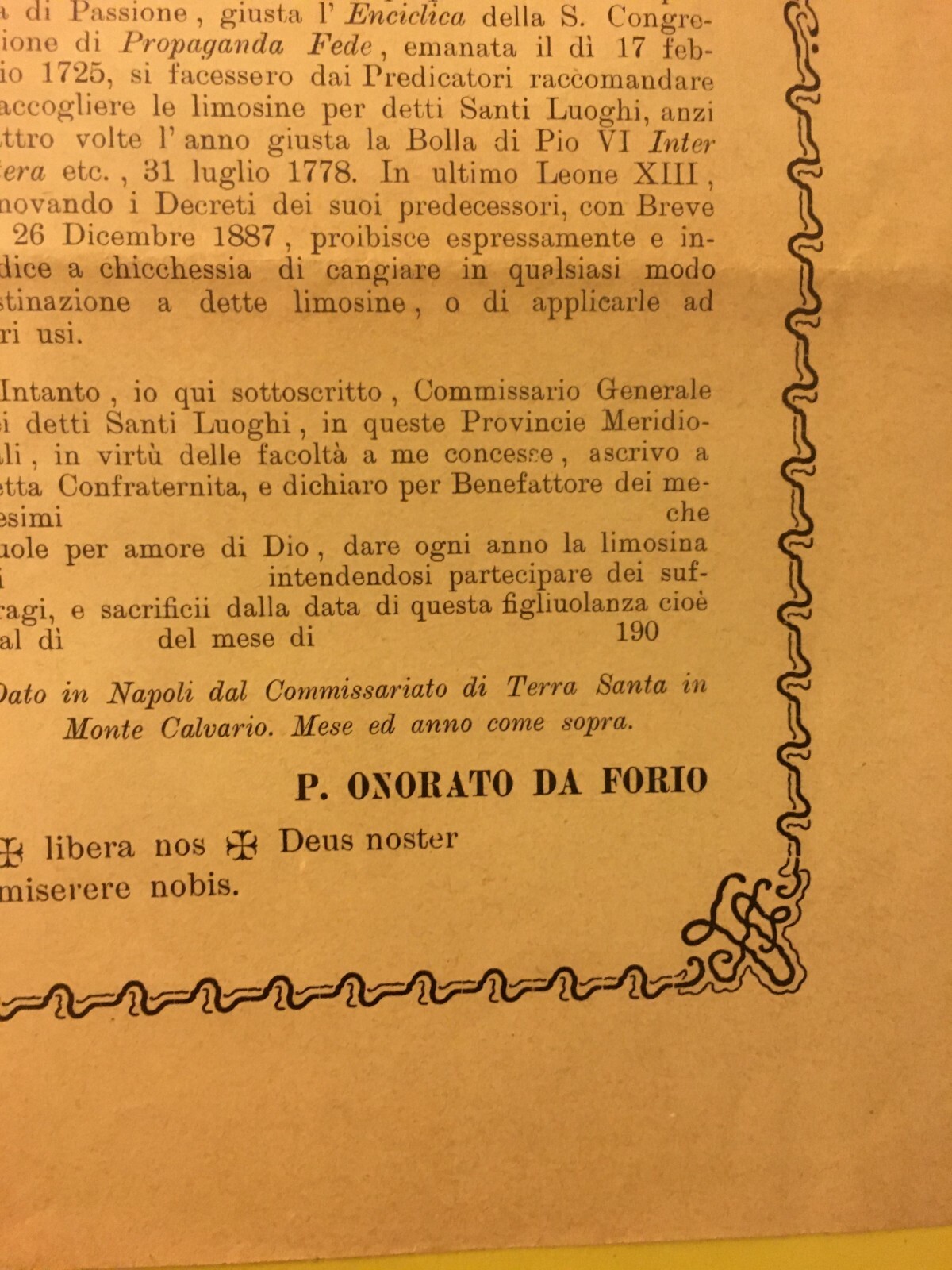 Terra Santa, Gerusalemme, Padre Cherubino Da Forio, Napoli: Manifesto Antico