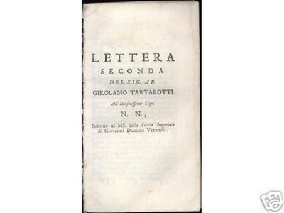 Girolamo Tartarotti Lettera Sulla Storia Imperiale Di Giovanni Diacono Venezia 1741