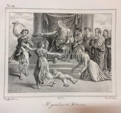 Il Giudizio Di Salomone: Litografia Scena Biblica (Raffaello, Wenzel, 1840 Ca.)