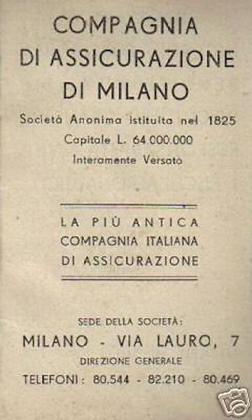 Assicurazioni: Agendina Compagnia Di Milano, 1936