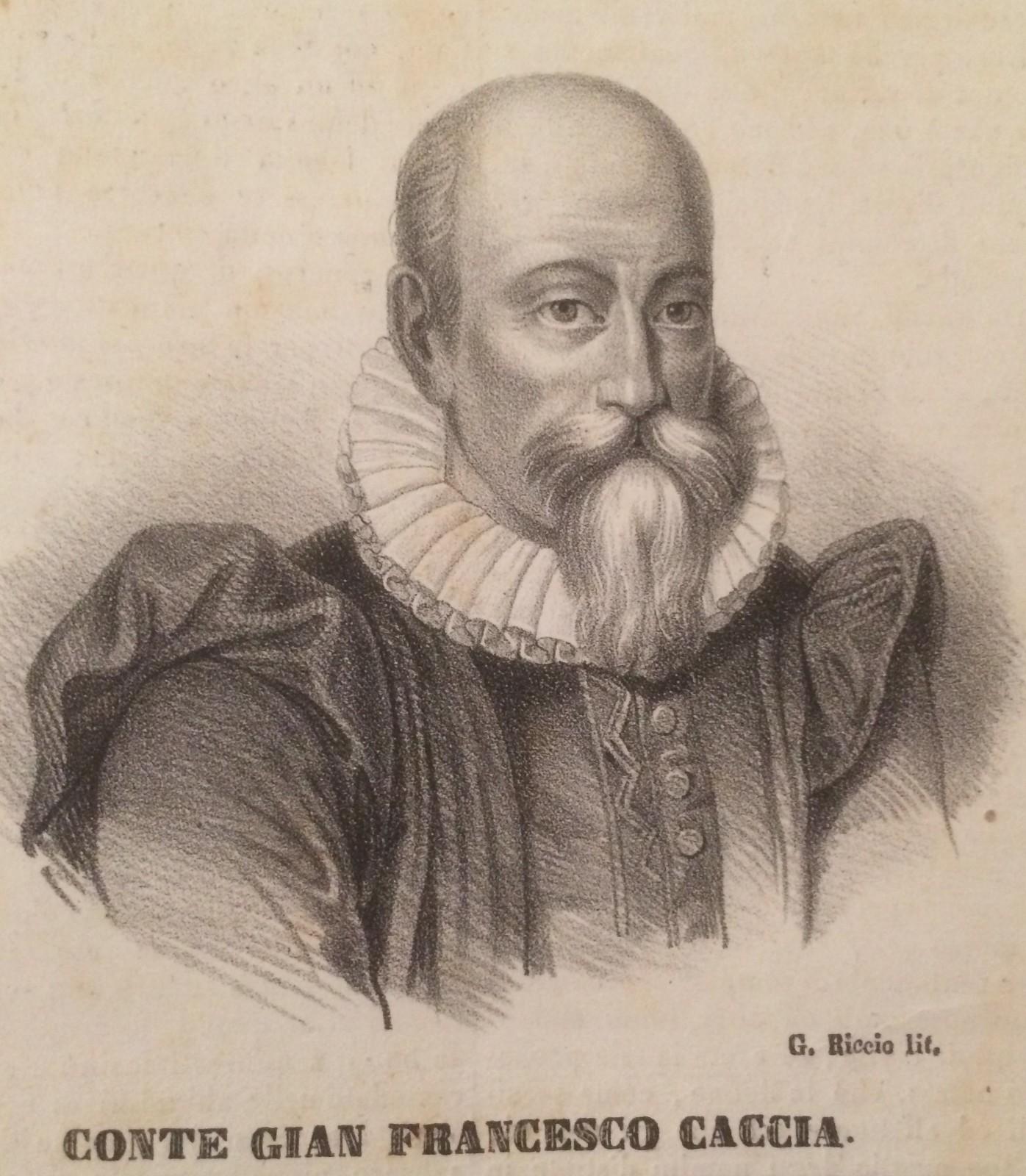 Antico Ritratto Del Conte Gian Francesco Caccia, Stampa Litografica Di G. Riccio, Novara, XIX Secolo
