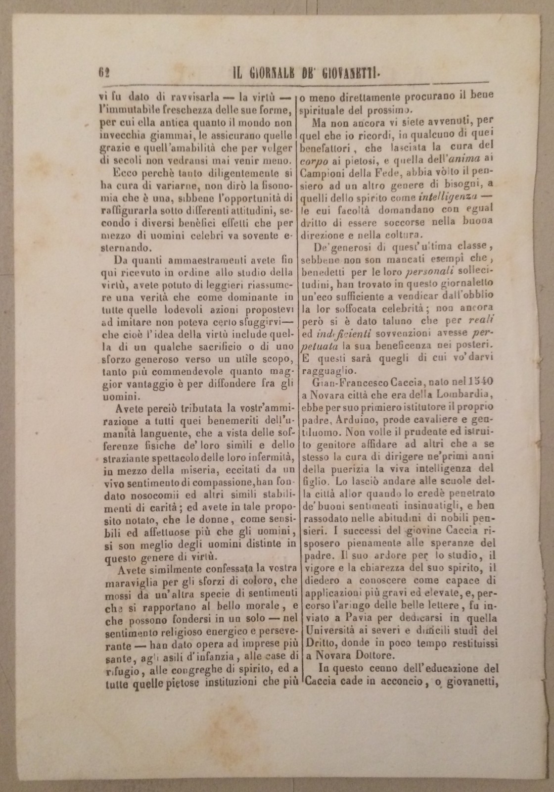 Antico Ritratto Del Conte Gian Francesco Caccia, Stampa Litografica Di G. Riccio, Novara, XIX Secolo
