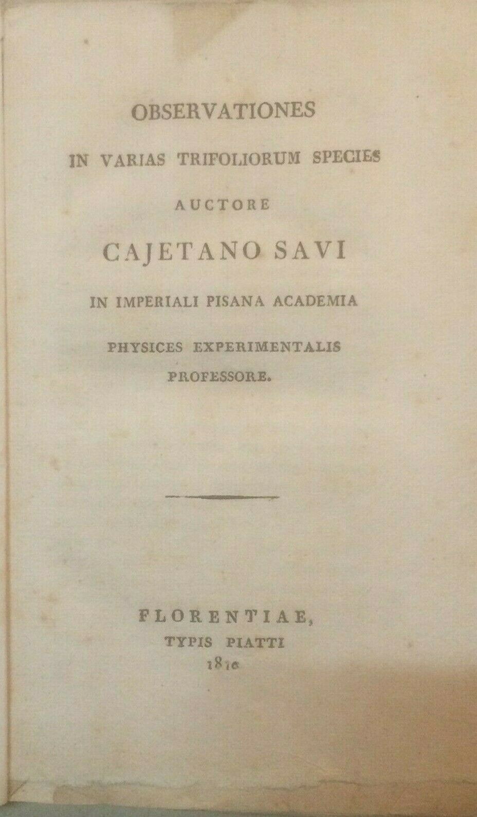Storia Naturale: Botanica, Trifoglio, Toscana, Pisa. Antica Edizione Originale, 1810