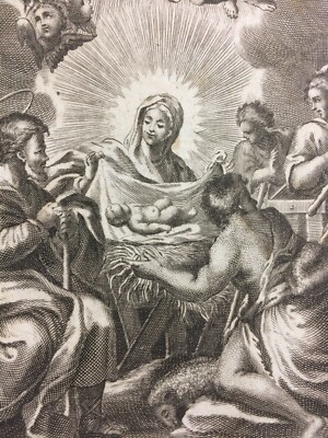 Arte Popolare Devozionale: Natività. Incisore Nicola Guttierez. Antica Incisione All'Acquaforte.