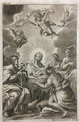 Arte Popolare Devozionale: Natività. Incisore Nicola Guttierez. Antica Incisione All'Acquaforte.