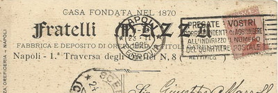 Napoli, Fratelli Mazza, Oreficeria: Antica Cartolina Pubblicitaria, 1925