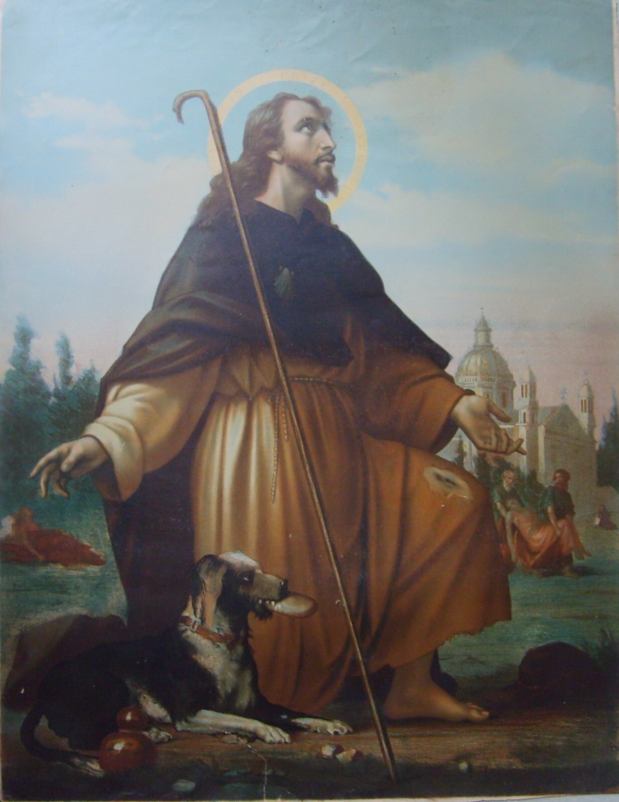 Arte Popolare Devozionale: Grande Stampa A Colori Di San Rocco E Il Cane